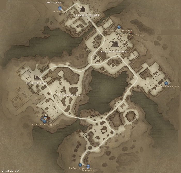 Карта локации Эшволдское Кладбище Diablo Immortal