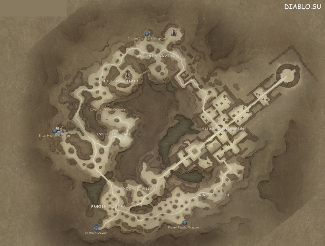 Карта локации Мерзлая Тундра Diablo Immortal