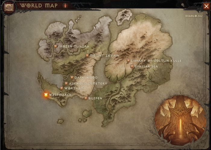 Карта мира в Diablo Immortal
